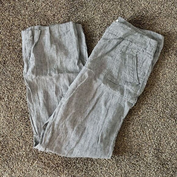 Chico's Chino Pants Women's Size 0 Gray Striped 100% Linen‎ Casual Slash Pockets - Picture 2 of 6